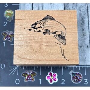 Great Impressions Fishing Bait Sport Detailed F391 Rubber Stamp Wood #U71